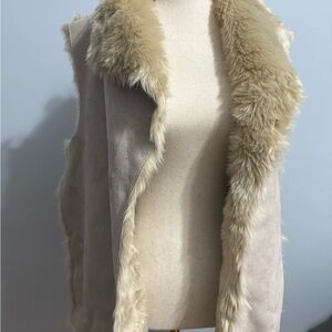LOFT Beige Faux Fur Vest Reversible XL